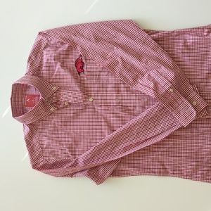 Antigua button-up with Arkansas Razorback logo